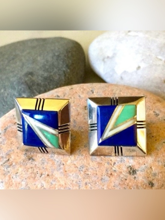 Jewelry - Vintage Gilbert Nelson Native American Lapis Turquoise Navajo Earrings